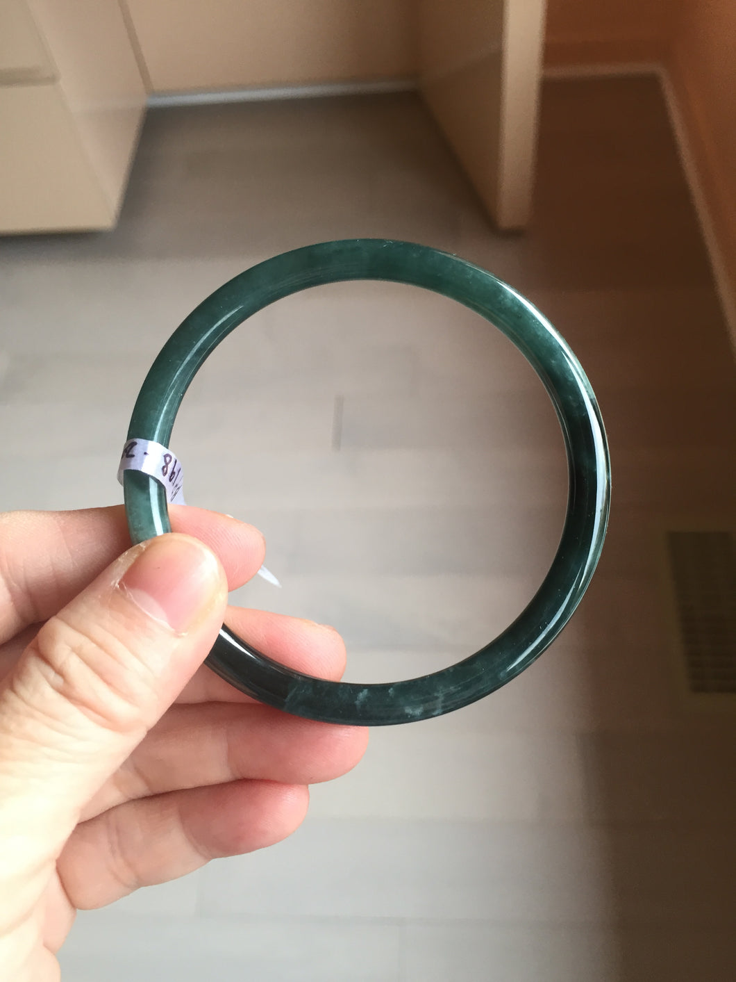 61mm Certified Type A 100% Natural light green/blue/gray Guatemala slim round cut Jadeite bangle BP198-2051