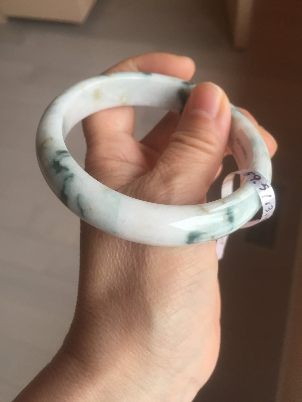 59.5mm Certificated Type A 100% Natural White green red purple(FU LU SHOU) with green floating flowers Jadeite Jade bangle G110-9511