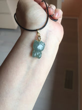 Load image into Gallery viewer, Type A 100% Natural oily dark green/light green/white jadeite jade cat kitty pendant PB118
