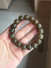 Load image into Gallery viewer, 100% Natural 12x11mm dark sugar brown black gray(糖料) vintage style nephrite Jade bead bracelet HF82
