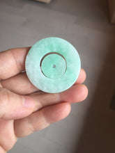 Load image into Gallery viewer, 38-39mm Type A 100% Natural sunny green/white Jadeite Jade concentric circle safety Guardian ring Pendant (子母扣,同心环) PC2
