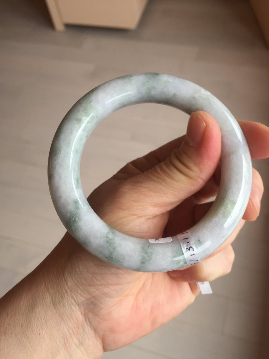 56.3mm certified Type A 100% Natural light green/white/purple chubby round cut Jadeite Jade bangle E65