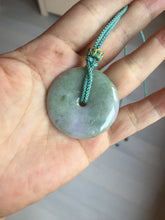 Load image into Gallery viewer, 37mm Type A 100% Natural light green purple Jadeite Jade Safety Guardian Button donuts pendant PA108
