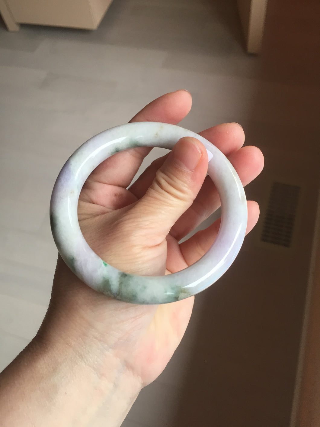 58.8mm Certified Type A 100% Natural light green/sunny green/brown/black/purple(Rocky Mountain Dusk) chubby round cut Jadeite bangle PD90-1101
