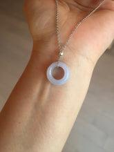 Load image into Gallery viewer, 16.4-17mm Type A 100% Natural light purple white gray Jadeite Safety Guardian Button donuts pendant PF27
