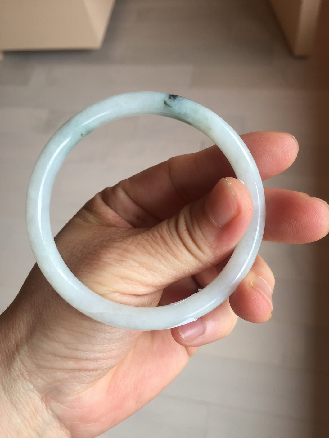 56mm Certified Type A 100% Natural light green purple slim round cut Jadeite bangle PB175-9123