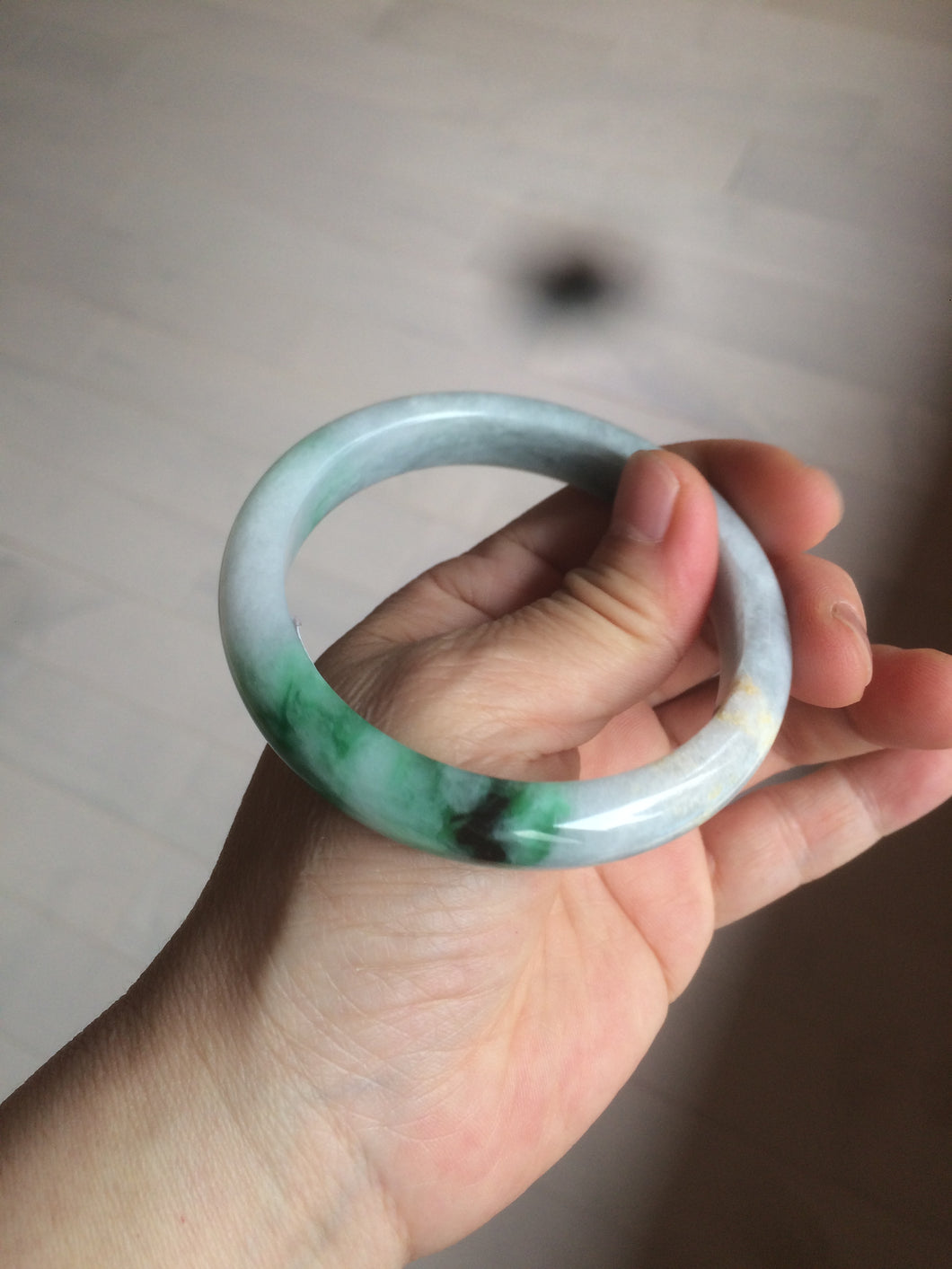 57.5mm Certified Type A 100% Natural sunny green light purple jadeite jade bangle AX40-7717