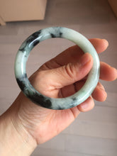 Load image into Gallery viewer, 57.8mm certified 100% natural type A dark green white with green floating flowers jadeite bangle PH147-5857
