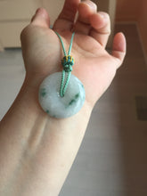 Load image into Gallery viewer, 25-28mm Type A 100% Natural light green white with floating flower Jadeite Jade Safety Guardian Button donuts Pendant group BS67
