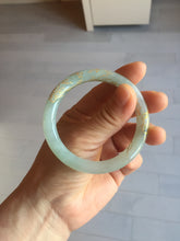 Load image into Gallery viewer, 52.2mm 100% Natural type A icy watery light green carved and golden-painted round cut slim Jadeite Jade bangle BH129
