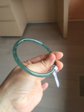 Load image into Gallery viewer, 60.6mm Certified Type A 100% Natural icy watery dark green/blue/gray with Guatemala slim round cut Jadeite bangle PH3-2349
