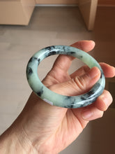 Load image into Gallery viewer, 58.3mm Certified Type A 100% Natural light green with flying dark green flowers chubby round cut Jadeite bangle PE20-5954
