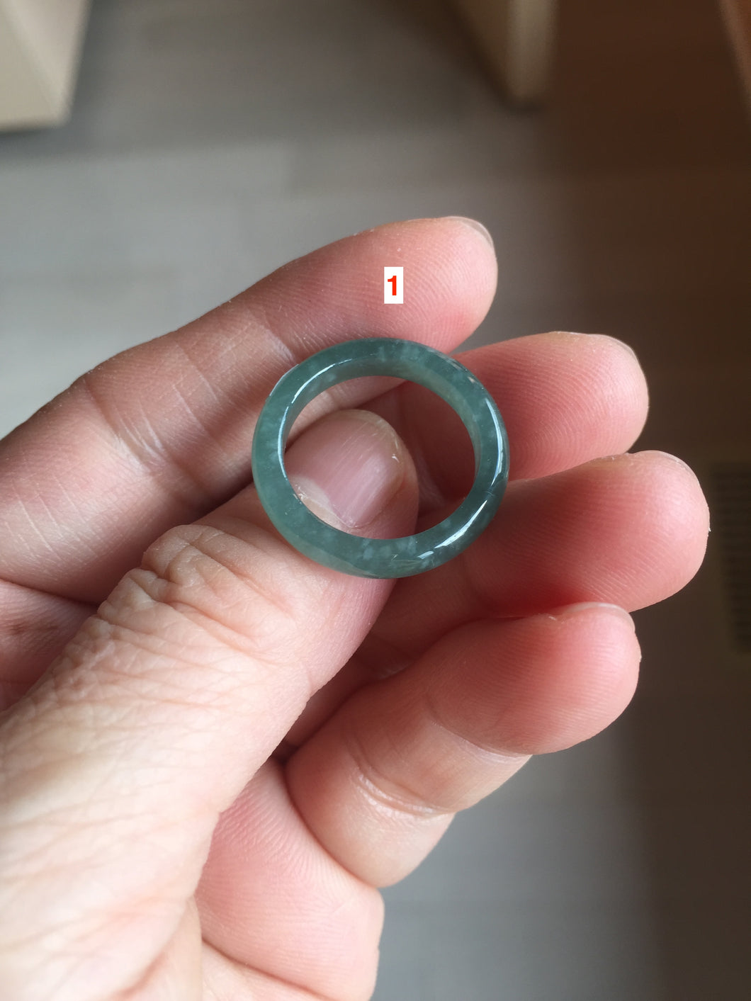 Size 6 1/2 100% natural type A light dark green blue black gray Guatemala jadeite band ring group AA112