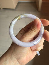 Load image into Gallery viewer, 54.5m Type A 100% Natural light purple brown white carved branches and flowers and golden-painted round cut jadeite jade bangle BH128
