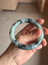 Load image into Gallery viewer, 58.3mm Certified Type A 100% Natural light green with flying dark green flowers chubby round cut Jadeite bangle PE20-5954
