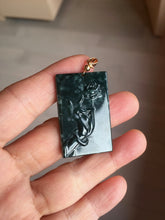 Load image into Gallery viewer, Type A 100% Natural dark green/blue/black Guatemala Jadeite hand/flower The World in a Single Bloom (一花一世界) Safe and sound rectangle pendant PF53
