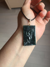 Load image into Gallery viewer, Type A 100% Natural dark green/blue/black Guatemala Jadeite hand/flower The World in a Single Bloom (一花一世界) Safe and sound rectangle pendant PF53
