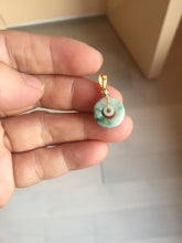 Load image into Gallery viewer, 12–14.5mm Certified Type A 100% Natural Sunny Green Dark Green White Jadeite Jade Concentric Ring Safety Guardian Donut Mom &amp; Daughter Pendant 子母扣 PC224
