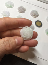 Load image into Gallery viewer, Type A 100% Natural light sunny green/white/purple(白底青) jadeite Jade rose flower Pendant BF150
