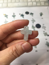 Load image into Gallery viewer, 100% Natural type A light green white with green floating flowers jadeite Jade cross shaped floral pendant necklace BS141
