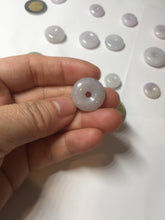 Load image into Gallery viewer, 11.9-19.7mm Type A 100% Natural light purple white gary Jadeite Jade Safety Guardian Button donuts Pendant group AA69
