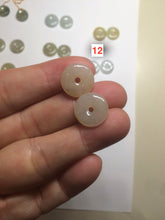 Load image into Gallery viewer, 12.5mm 100% Natural icy watery light green/yellow softy button donut dangling jadeite Jade earring group B207
