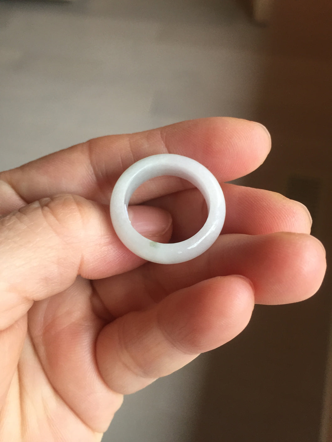 Size 7 100% natural type A icy watery white green jadeite band ring PD199-13