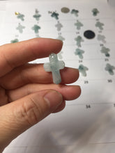 Load image into Gallery viewer, 100% Natural type A light green white with green floating flowers jadeite Jade cross shaped floral pendant necklace BS141
