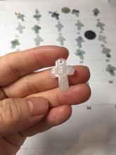 Load image into Gallery viewer, 100% Natural type A light green white with green floating flowers jadeite Jade cross shaped floral pendant necklace BS141

