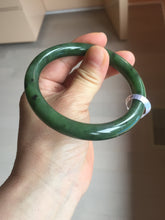Load image into Gallery viewer, 59mm certified 100% Natural dark green black (碧玉) round cut nephrite Jade bangle HT107-1580
