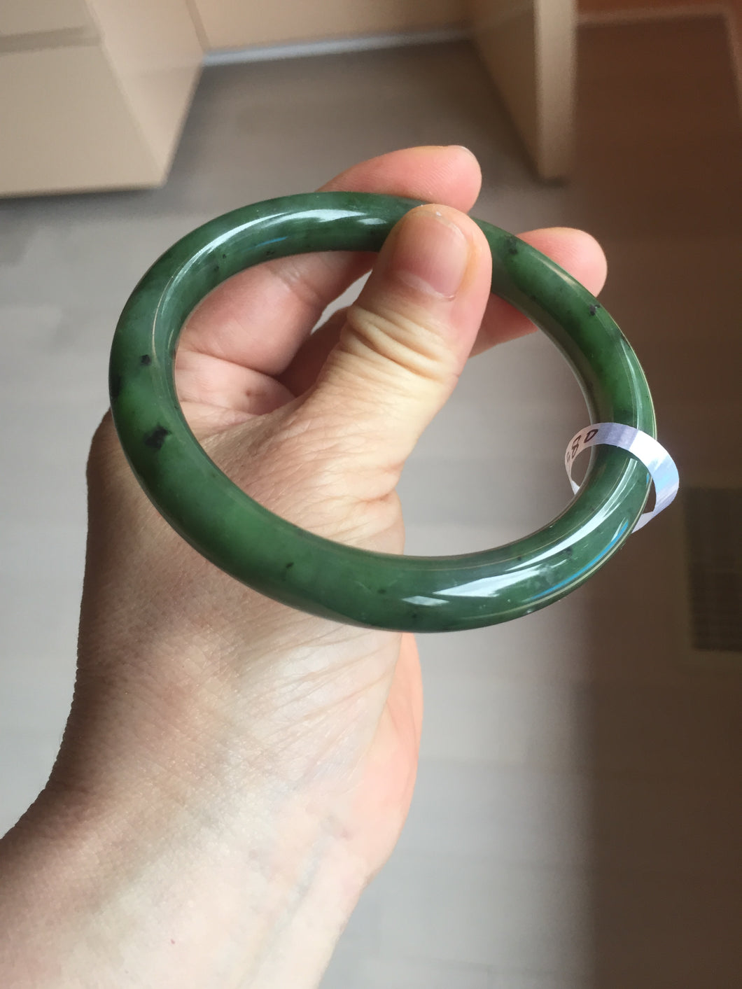 59mm certified 100% Natural dark green black (碧玉) round cut nephrite Jade bangle HT107-1580