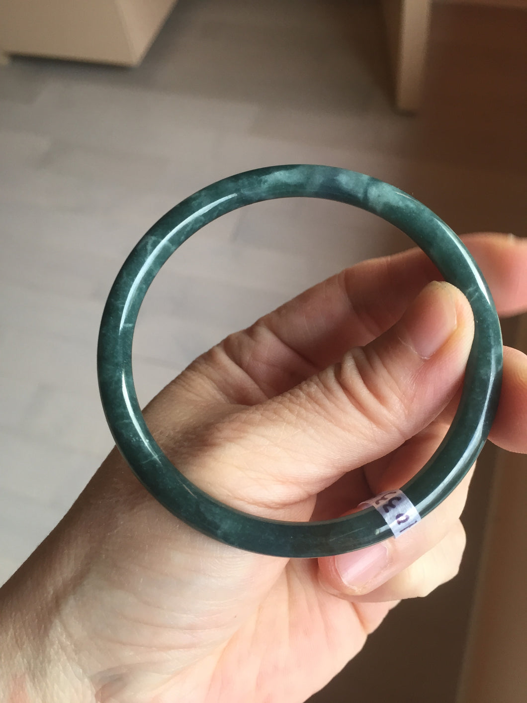 58.8mm Certified Type A 100% Natural light green/blue/gray Guatemala slim round cut Jadeite bangle BP212-1033