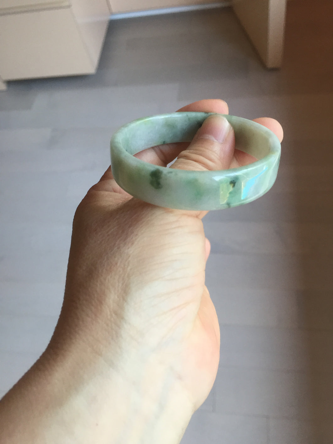 51.7mm Certified type A 100% Natural sunny green dark green yellow purple with green flying flowers square Jadeite Jade bangle PA71-6940