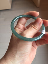 Load image into Gallery viewer, 57mm Certified Type A 100% Natural icy watery deep sea dark green/blue/gray/black slim round cut Guatemala Jadeite bangle AU66-7055
