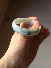 Load image into Gallery viewer, 53mm certified 100% natural Type A light green white with green floating flowers thin jadeite bangle PF56-5636
