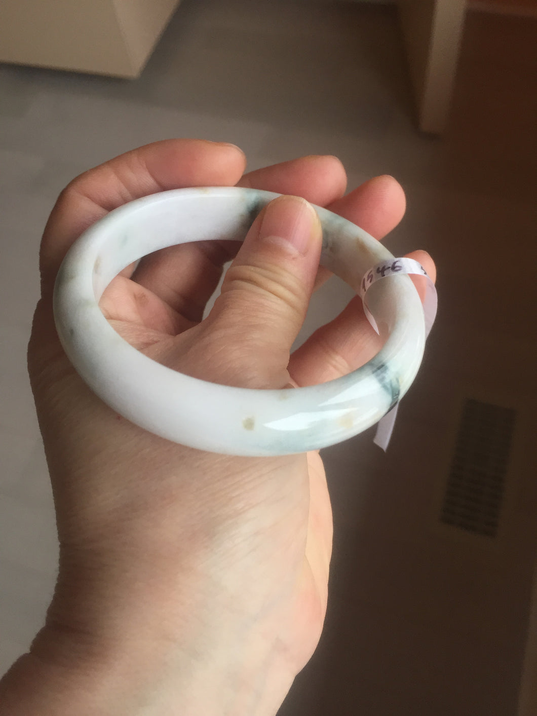 59.6mm Certificated Type A 100% Natural White green red purplewith green floating flowers Jadeite Jade bangle G110-9546