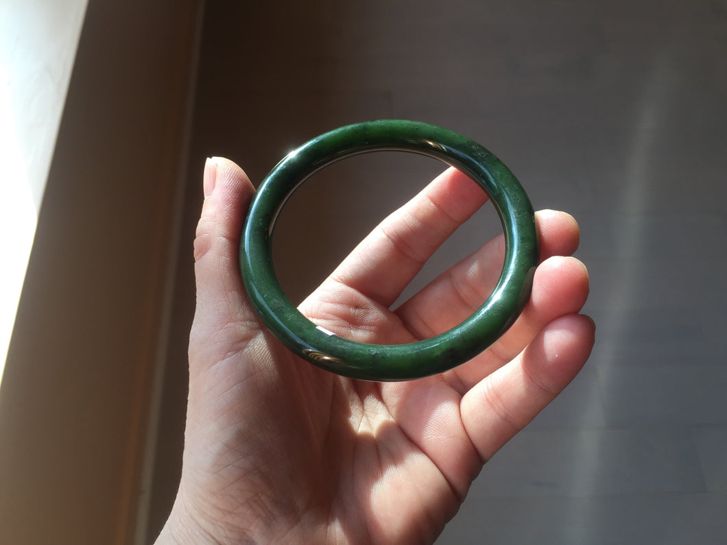 60mm certified 100% Natural dark green/black round cut nephrite (碧玉)  bangle HN23-9145