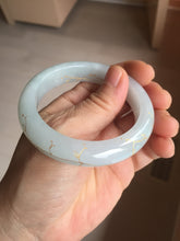 Load image into Gallery viewer, 53mm 100% natural Type A light green white carved and golden-painted jadeite jade bangle PJ61
