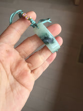 Load image into Gallery viewer, Type A 100% Natural green with dark green flying flower rectangle woven thread Jadeite Jade bracelet PH70
