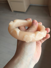 Load image into Gallery viewer, 61.5mm 100% natural pink orange Peach cream Quartzite (Shetaicui jade) 3D carved cat ears/flowers/ingot/bow bangle XY124
