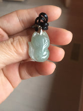 Load image into Gallery viewer, 100% natural type A icy watery black/white/clear(冰乌鸡)/light green(冰绿乌鸡) jadeite fox pendant necklace AA123
