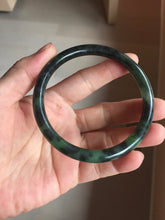 Load image into Gallery viewer, 60.7mm Certified 100% Natural Fresh Young Green/Dark Green/Black Green Ink Painting (绿水墨) Round Cut Nephrite (Wulanhai 乌兰海碧玉) Bangle HF136-7318
