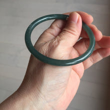 Load image into Gallery viewer, 60mm Certified Type A 100% Natural dark green/blue/gray with Guatemala slim round cut Jadeite bangle PE49-7058
