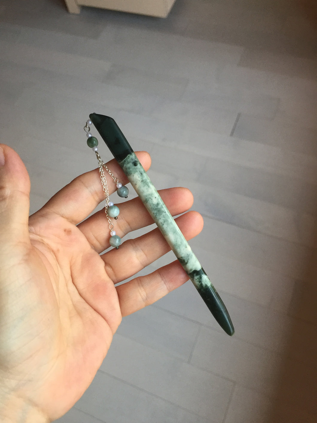 13.5cm 100% Natural green blue black Xiu Jade Serpentine hairpin AW30