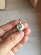Load image into Gallery viewer, 12–14.5mm Certified Type A 100% Natural Sunny Green Dark Green White Jadeite Jade Concentric Ring Safety Guardian Donut Mom &amp; Daughter Pendant 子母扣 PC224
