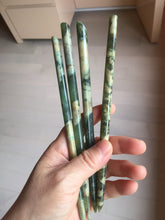 Load image into Gallery viewer, 100% Natural Mottled Green, Olive, and Creamy Yellow Camouflage Color Xiu Jade (Serpentine) Hairpin Group AW60
