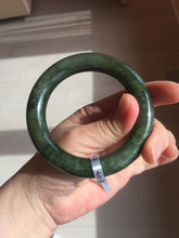 Load image into Gallery viewer, 55mm 100% Natural dark green(碧玉) black round cut nephrite Jade bangle HE104-0127
