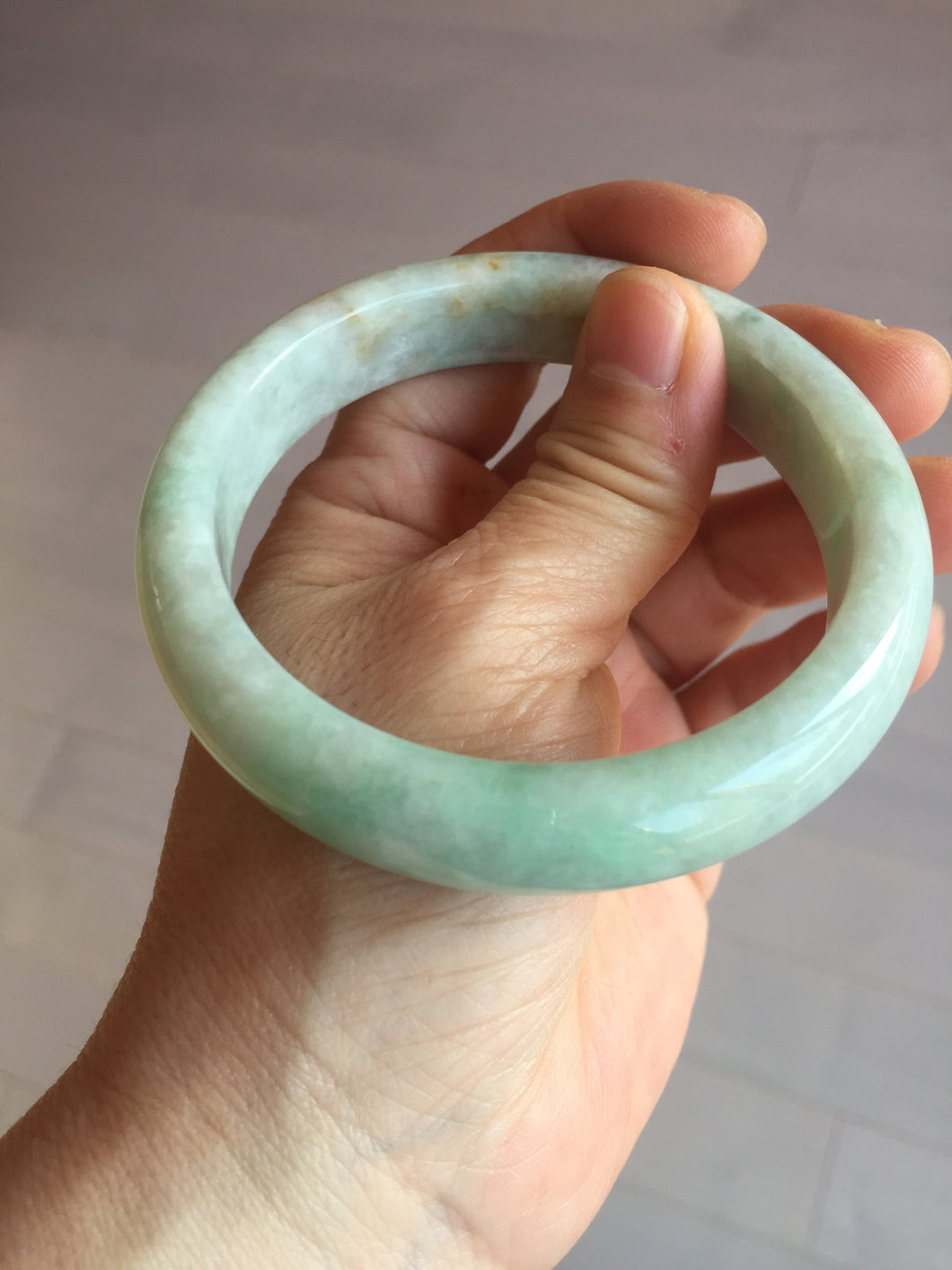 60.8mm 100% natural type A certified sunny green orange jadeite jade bangle BL38-0255