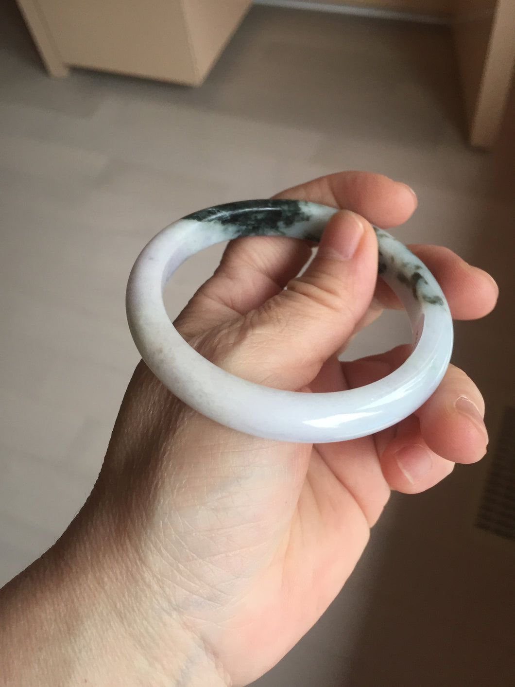 54.5mm certified 100% natural Type A dark green/purple/white with green floating flowers jadeite jade bangle PB230-2822