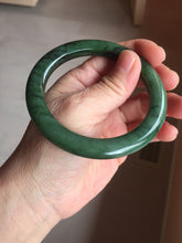Load image into Gallery viewer, 57.4mm Certified 100% Natural Deep Pine Green/Black "Serene Forest" Nephrite Bangle HT168-15-3868
